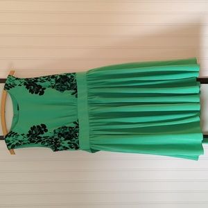 Green flowy dress with black floral bodice